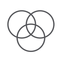 A black background features three overlapping gray circles arranged in a triangular pattern, forming a Venn diagram. The design feels balanced and minimalistic.