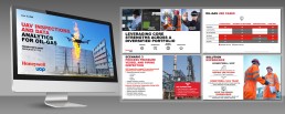 Image showing a computer screen and four presentation slides about UAV inspections and data analytics for oil-gas by Honeywell UOP. The slides feature images of industrial settings, workers in safety gear, and key points on leveraging strengths, scenarios, and use cases. The tone is professional and informative, highlighting technology and expertise.