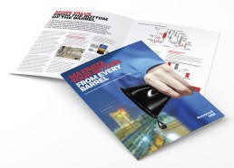 Brochure with the title “Maximize Your Return from Every Barrel” on the cover, showing an industrial setting and a hand pouring oil. Interior pages include diagrams and text.